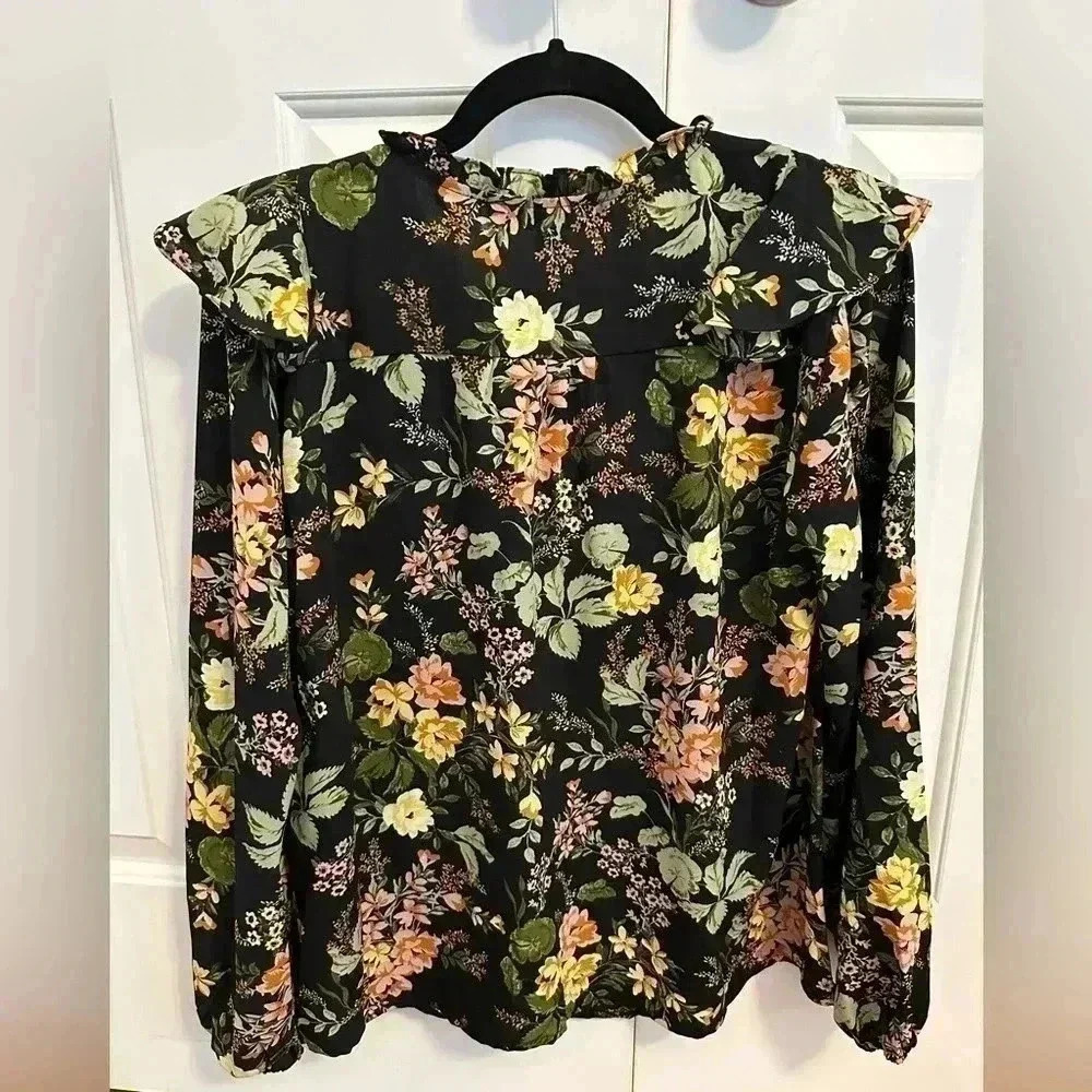 Sugarlips Night Bloom Wilhem Ruffle Blouse - Black Multi - Picture 7 of 10
